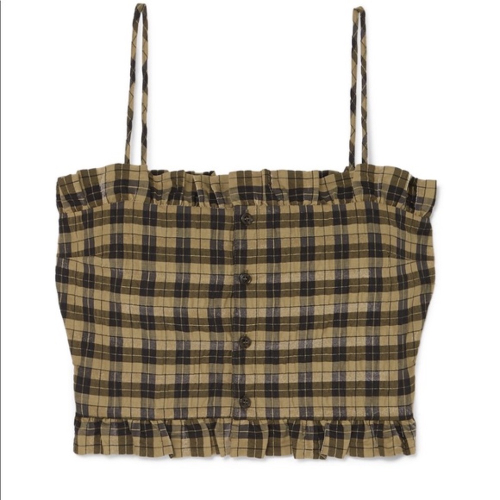 Ganni Cropped Checked Cotton Blend Seersucker Top